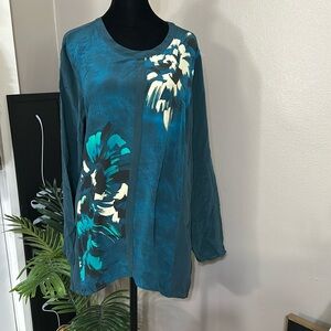 Doncaster teal green silk watercolor floral tunic Women’s size 10